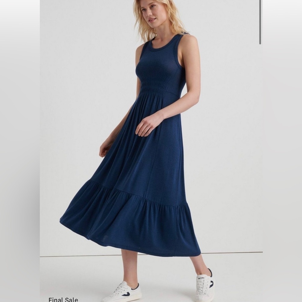 Lucky Brand Ruched Navy Blue Maxi Dress XS